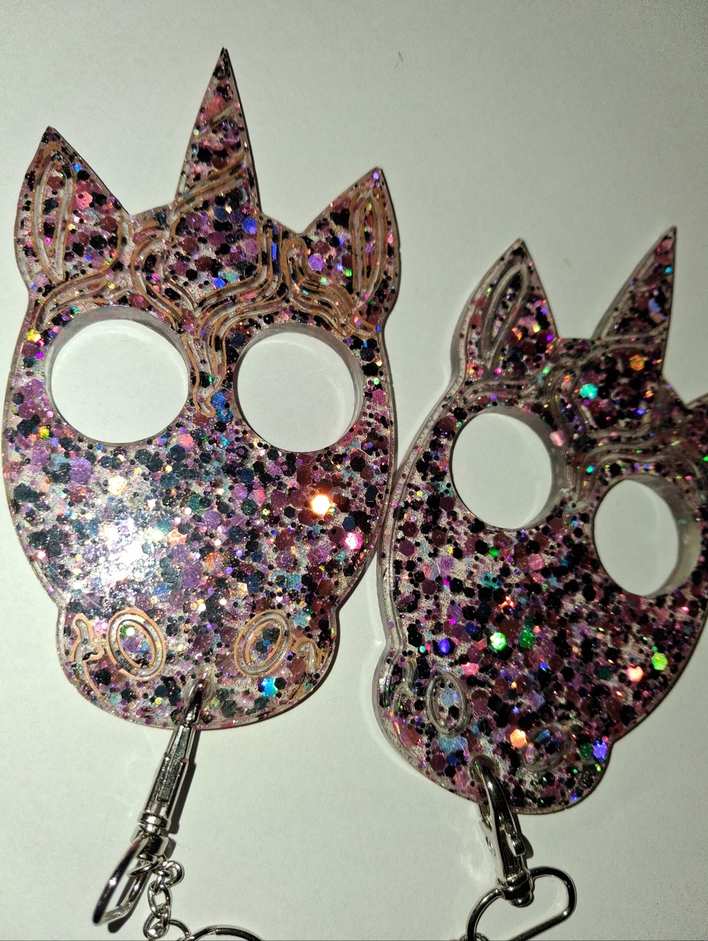 Black & Pink Glitter Hancrafted Resin Unicorn Safety Keychain